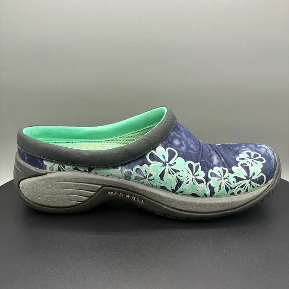 Merrell Encore Flora Clogs Women’s 7.5 Blue Hawaiian Floral Slip On Ortholite - Picture 1 of 8